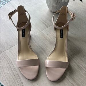 Nine West Nude Blush Patent Ankle-Strap Block Heels